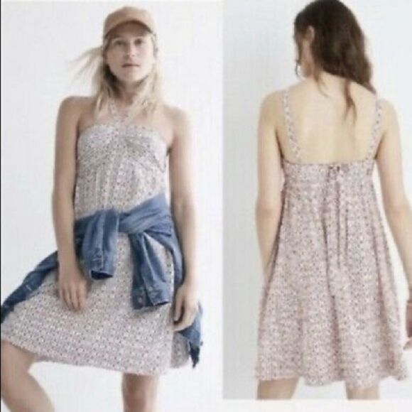 Madewell Silk Halter Tie Neck Mini‎ Dress Size 2 Coquette Preppy - Picture 1 of 16